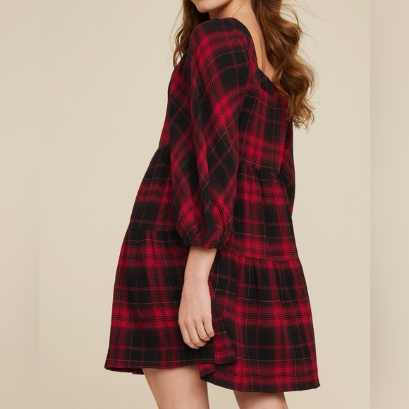 Maurices Red Black Plaid Babydoll Tiered Dress NWT S - Picture 8 of 9
